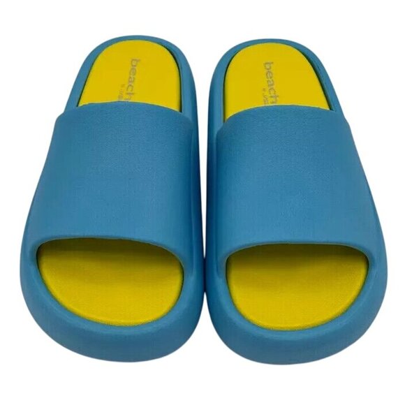 J/Slides Beach Slides Womens Sandals Turquoise/Yellow Slip-On Size 6 Open Toe Co - Picture 5 of 5